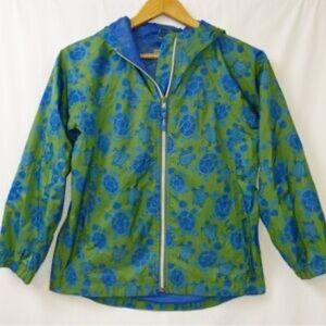 L.L. Bean kids Vibrant Green and Blue turtle print  rain Jacket